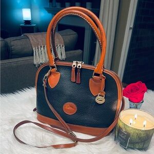 Dooney & Bourke Vintage Black Pebbled Leather Norfolk Domed All Weather Satchel